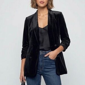 EXPRESS Black Velvet Velour Double Breasted Open Front Tuxedo Blazer Jacket XS